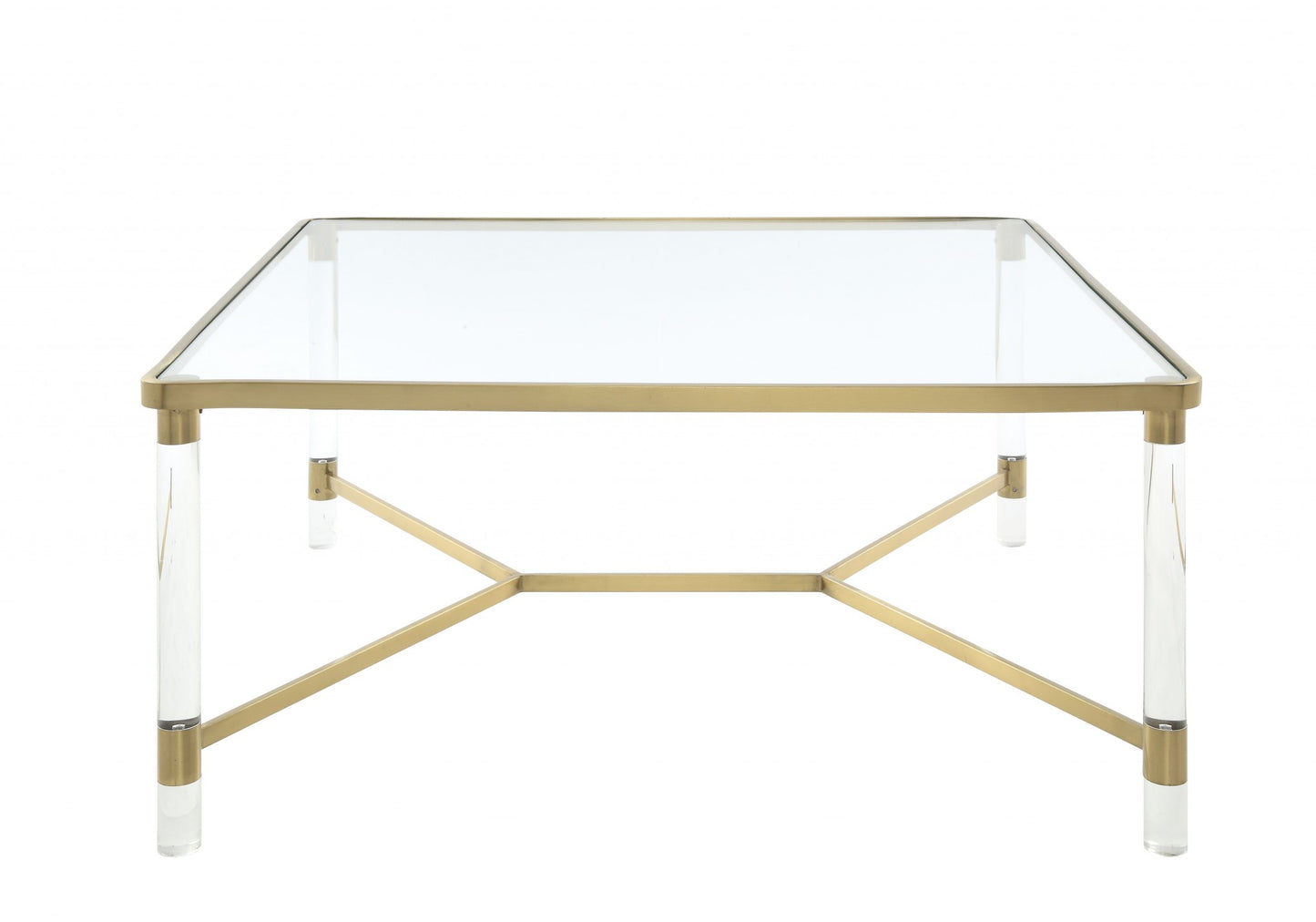Clear Acrylic Gold Stainless Steel And Clear Glass Coffee Table By Homeroots | Coffee Tables | Modishstore - 4