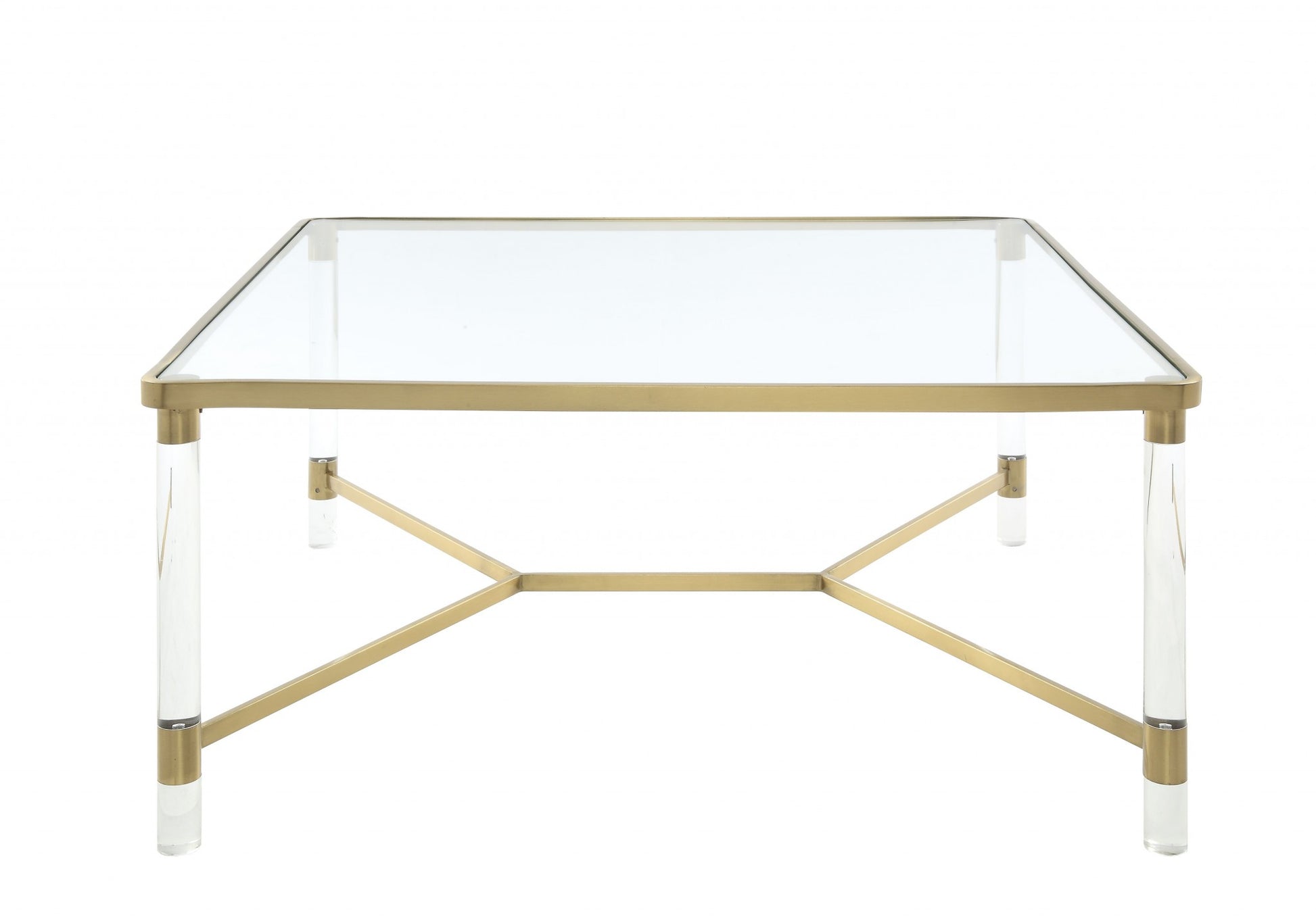 Clear Acrylic Gold Stainless Steel And Clear Glass Coffee Table By Homeroots | Coffee Tables | Modishstore - 4