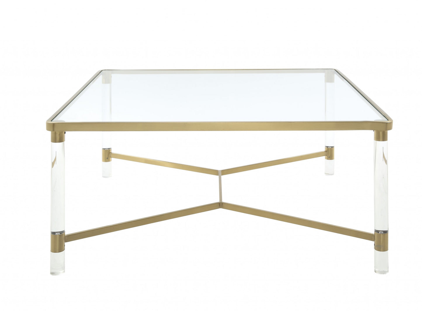 Clear Acrylic Gold Stainless Steel And Clear Glass Coffee Table By Homeroots | Coffee Tables | Modishstore - 5