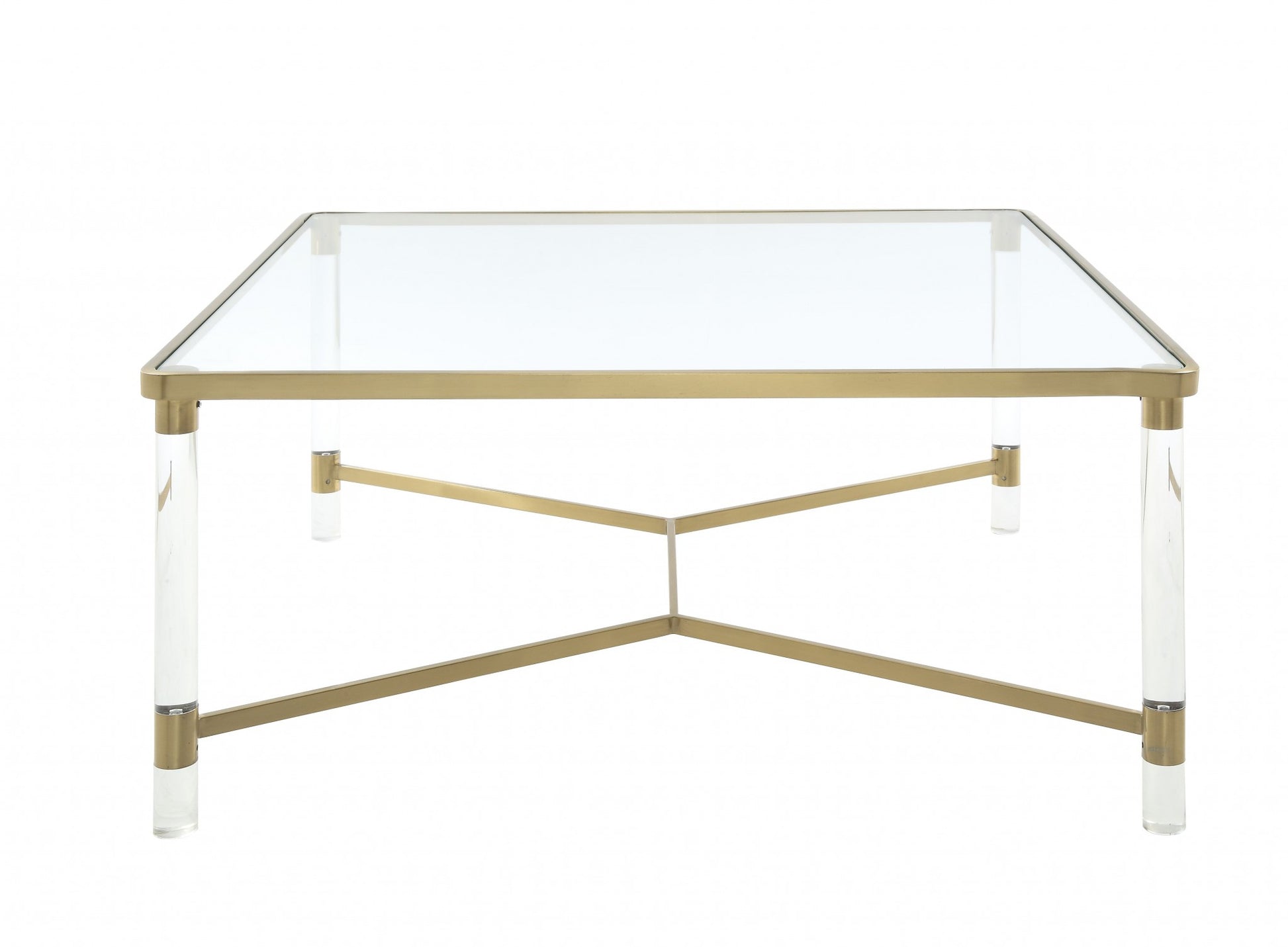 Clear Acrylic Gold Stainless Steel And Clear Glass Coffee Table By Homeroots | Coffee Tables | Modishstore - 5