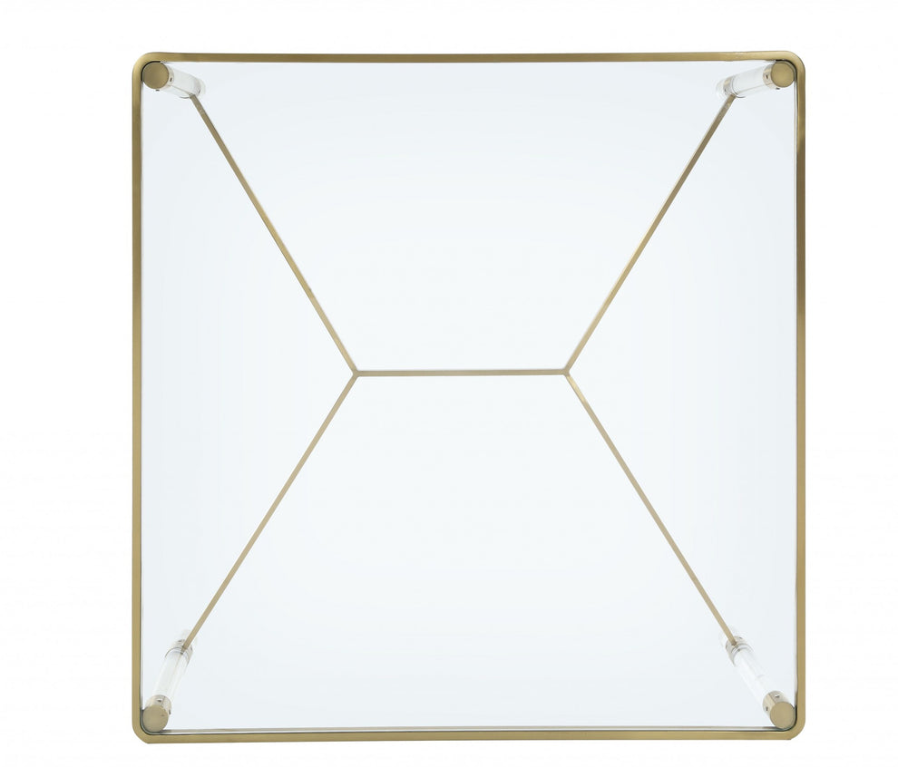 Clear Acrylic Gold Stainless Steel And Clear Glass Coffee Table By Homeroots | Coffee Tables | Modishstore - 6
