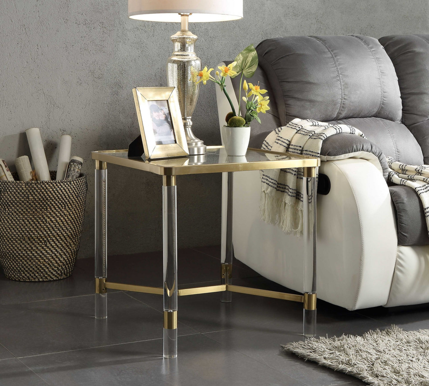 Stainless Steel Clear Acrylic And Glass End Table By Homeroots - 318953 | End Tables | Modishstore - 3