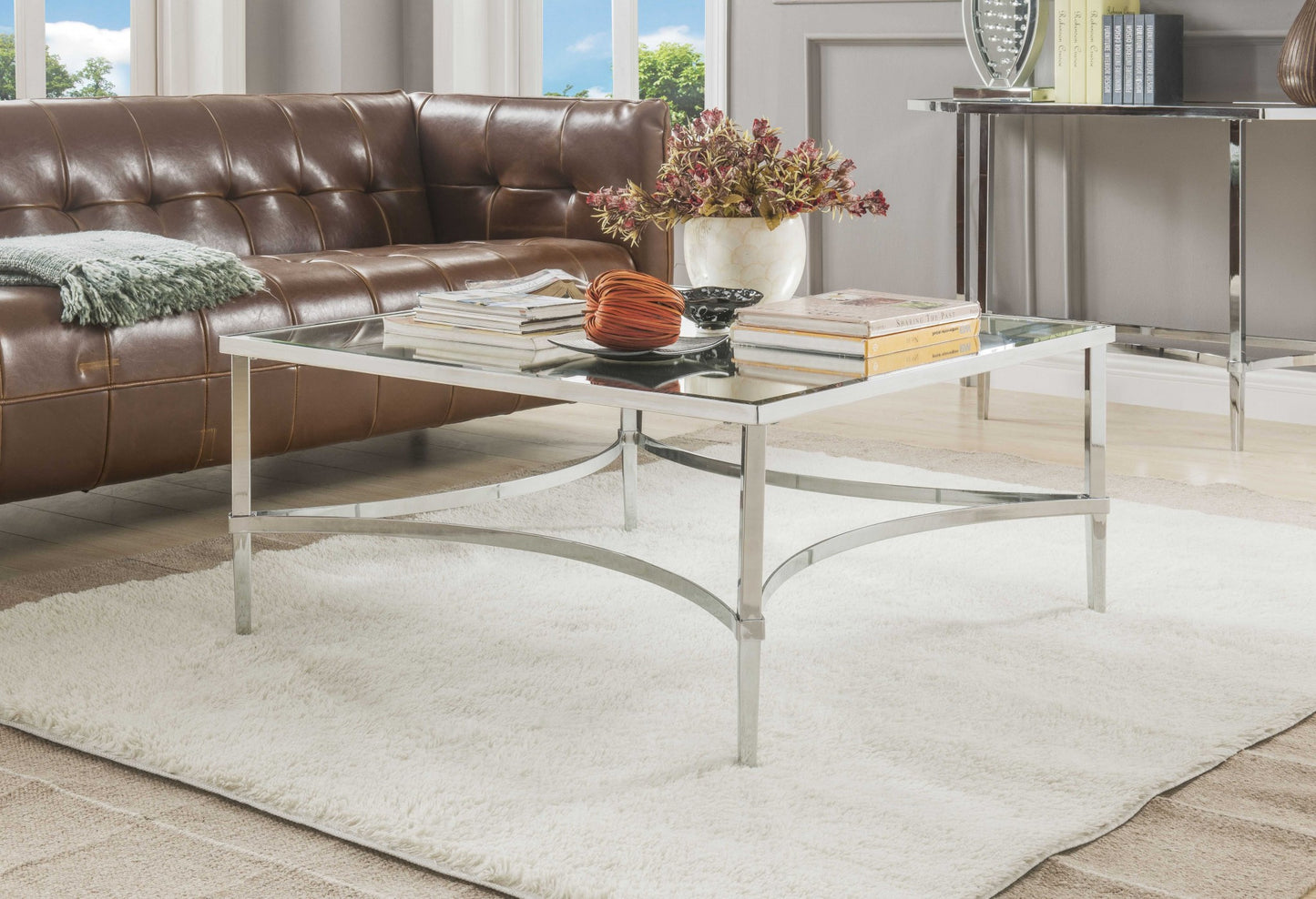 Chrome And Mirrored Coffee Table By Homeroots | Coffee Tables | Modishstore - 3