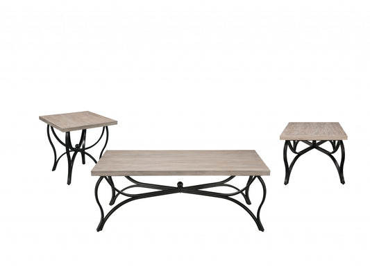 3 Peice Gray Oak And Black Coffee And End Set By Homeroots | Side Tables | Modishstore