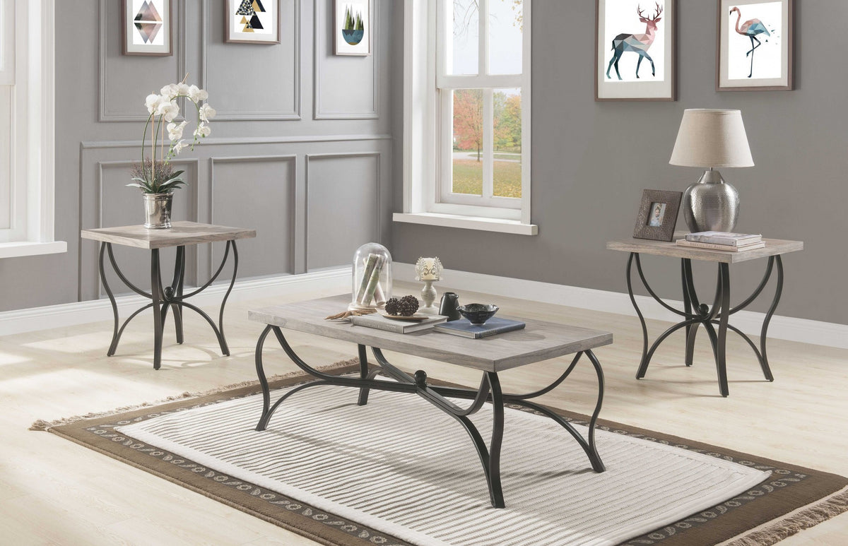 3 Peice Gray Oak And Black Coffee And End Set By Homeroots | Side Tables | Modishstore - 2