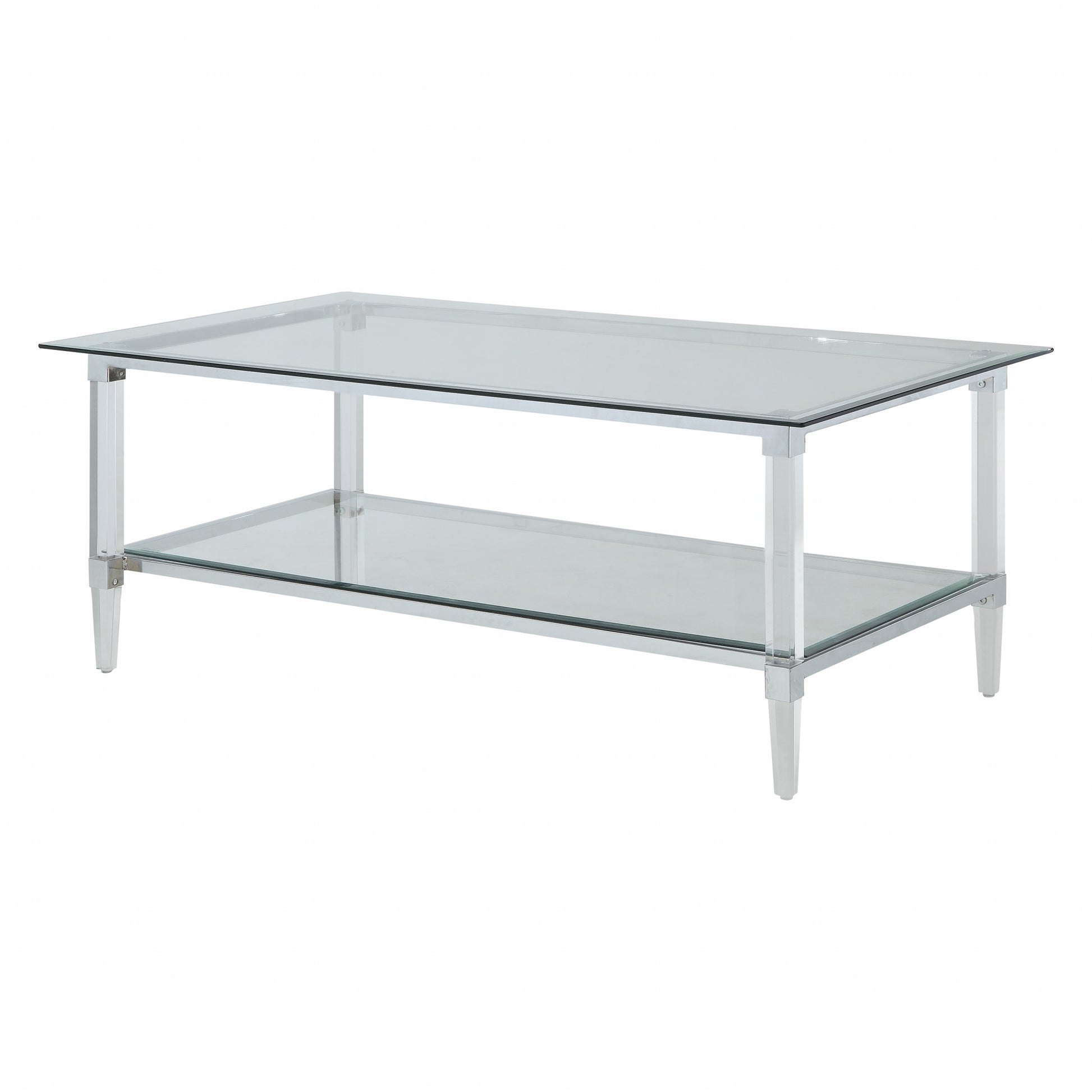 Clear Acrylic Chrome And Clear Glass Coffee Table By Homeroots - 318988 | Coffee Tables | Modishstore - 2