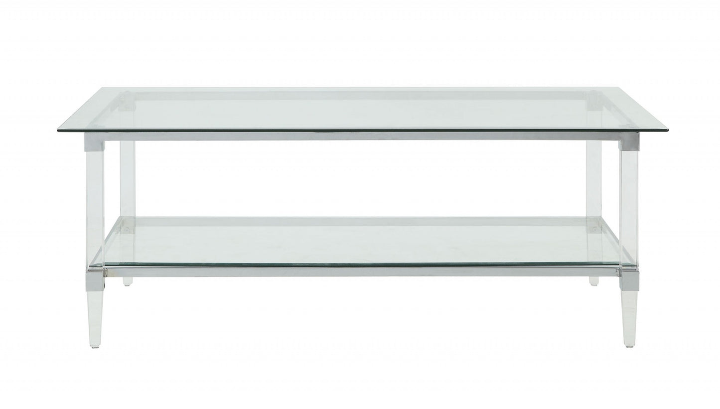 Clear Acrylic Chrome And Clear Glass Coffee Table By Homeroots - 318988 | Coffee Tables | Modishstore - 4