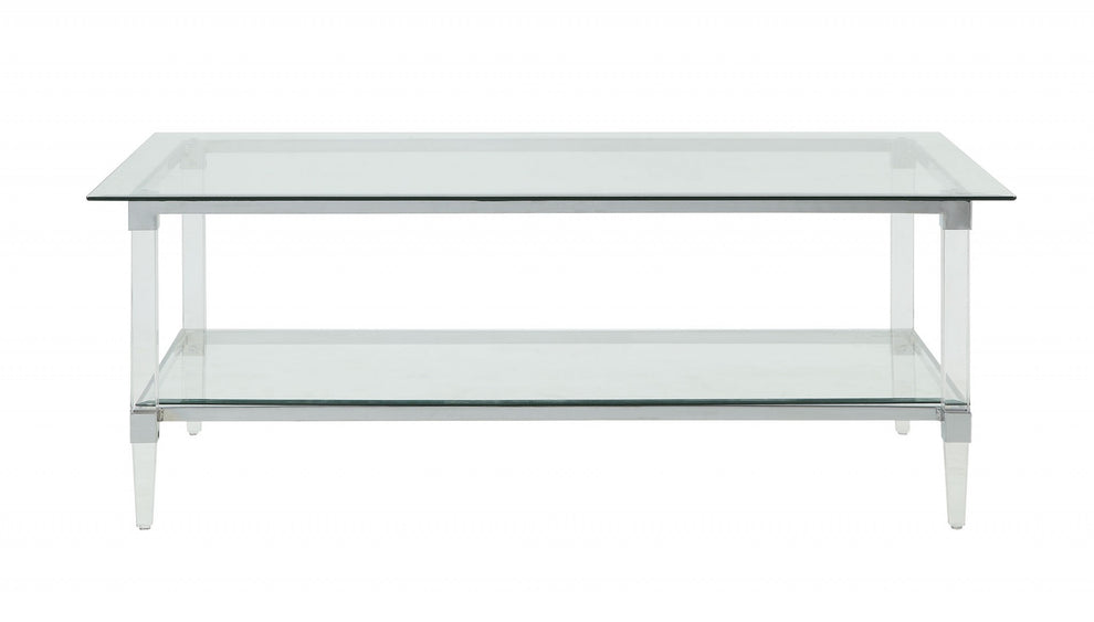 Clear Acrylic Chrome And Clear Glass Coffee Table By Homeroots - 318988 | Coffee Tables | Modishstore - 4