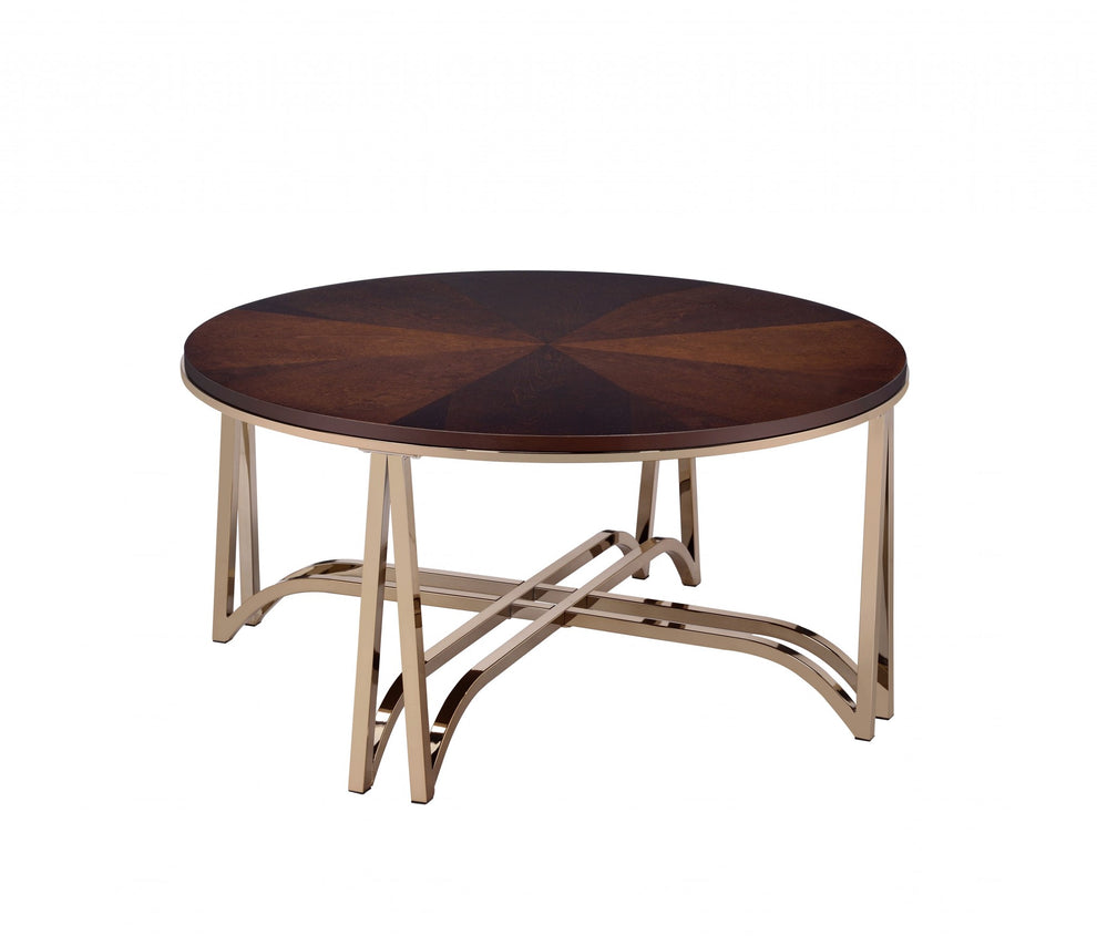 Walnut And Champagne Coffee Table By Homeroots | Coffee Tables | Modishstore - 2