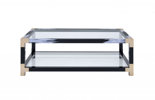 White Brushed Black Gold And Clear Glass Coffee Table By Homeroots | Coffee Tables | Modishstore