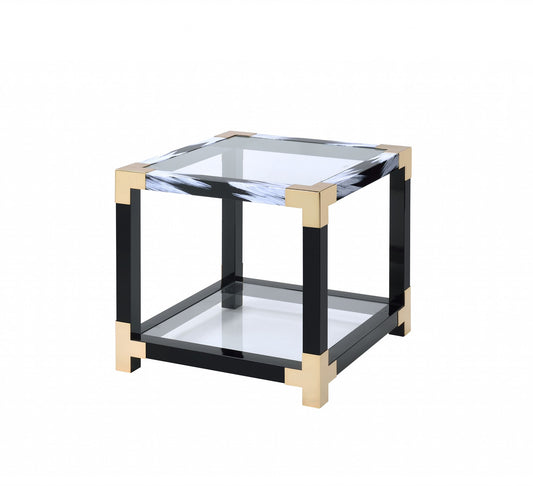 White Brushed Gold And Clear Glass End Table By Homeroots | End Tables | Modishstore