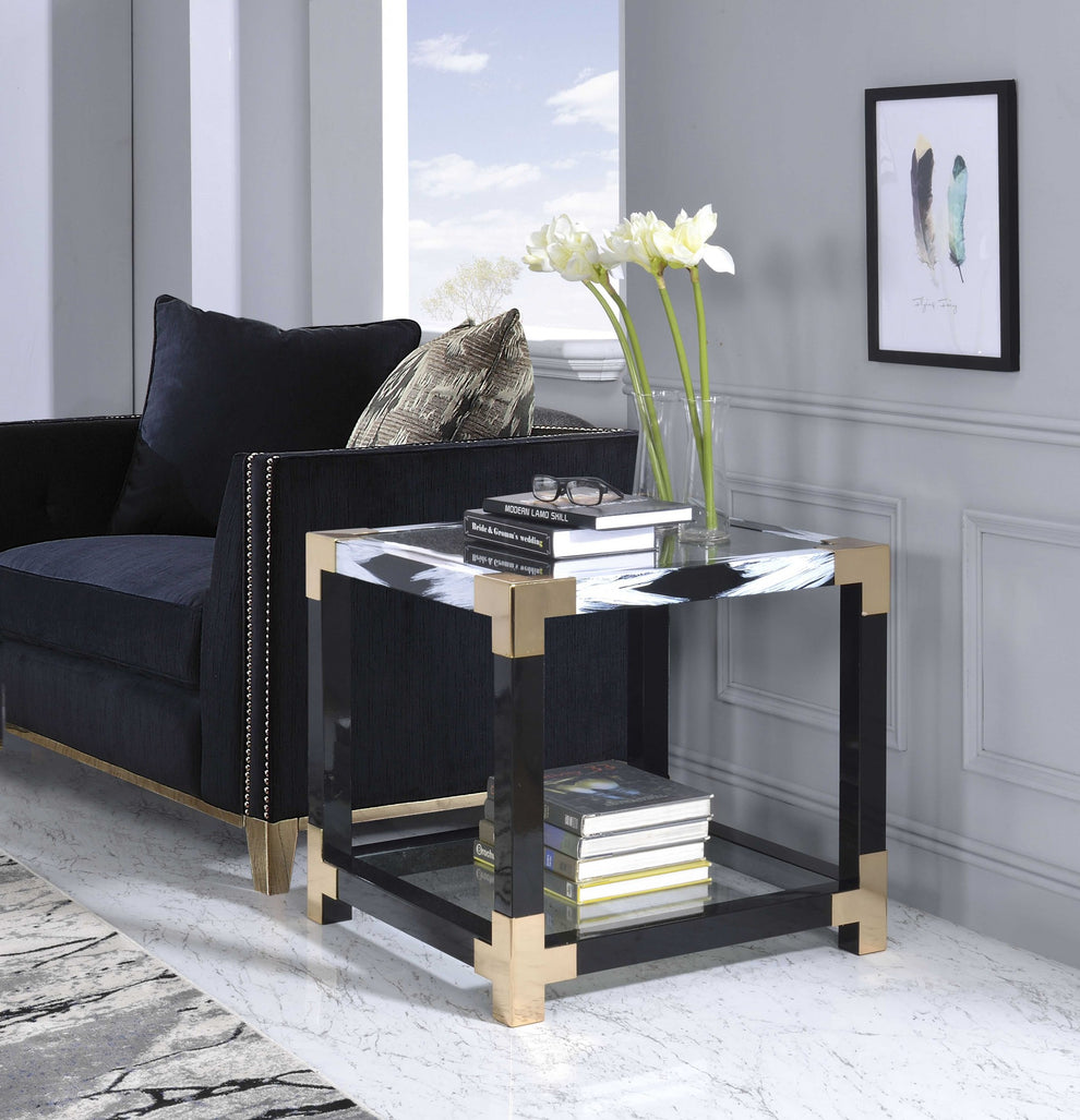 White Brushed Gold And Clear Glass End Table By Homeroots | End Tables | Modishstore - 2