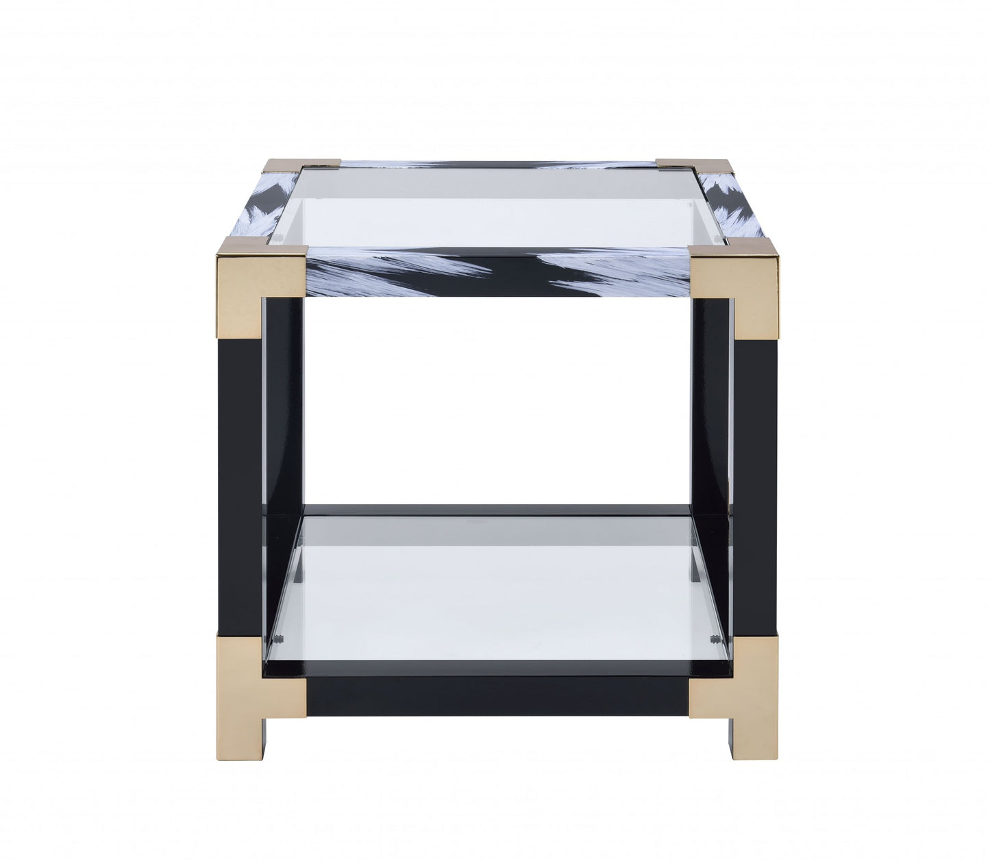 White Brushed Gold And Clear Glass End Table By Homeroots | End Tables | Modishstore - 3