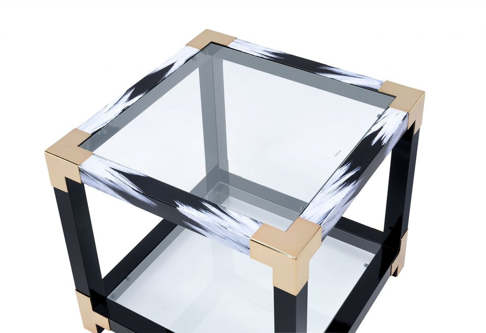 White Brushed Gold And Clear Glass End Table By Homeroots | End Tables | Modishstore - 4
