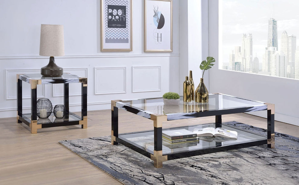 White Brushed Gold And Clear Glass End Table By Homeroots | End Tables | Modishstore - 6