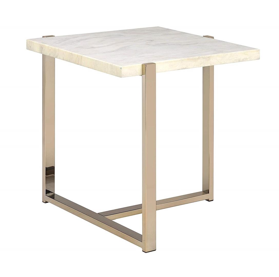 Chrome And White Metal Tube End Table By Homeroots | End Tables | Modishstore