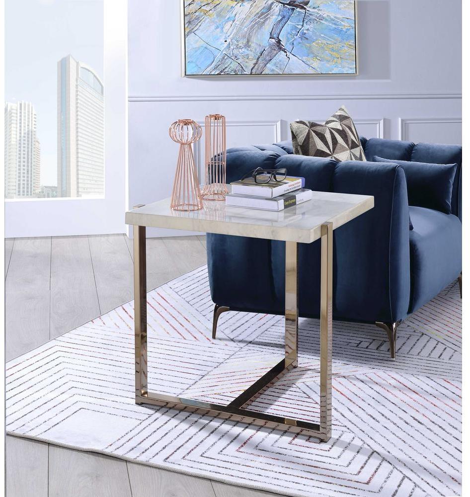 Chrome And White Metal Tube End Table By Homeroots | End Tables | Modishstore - 3