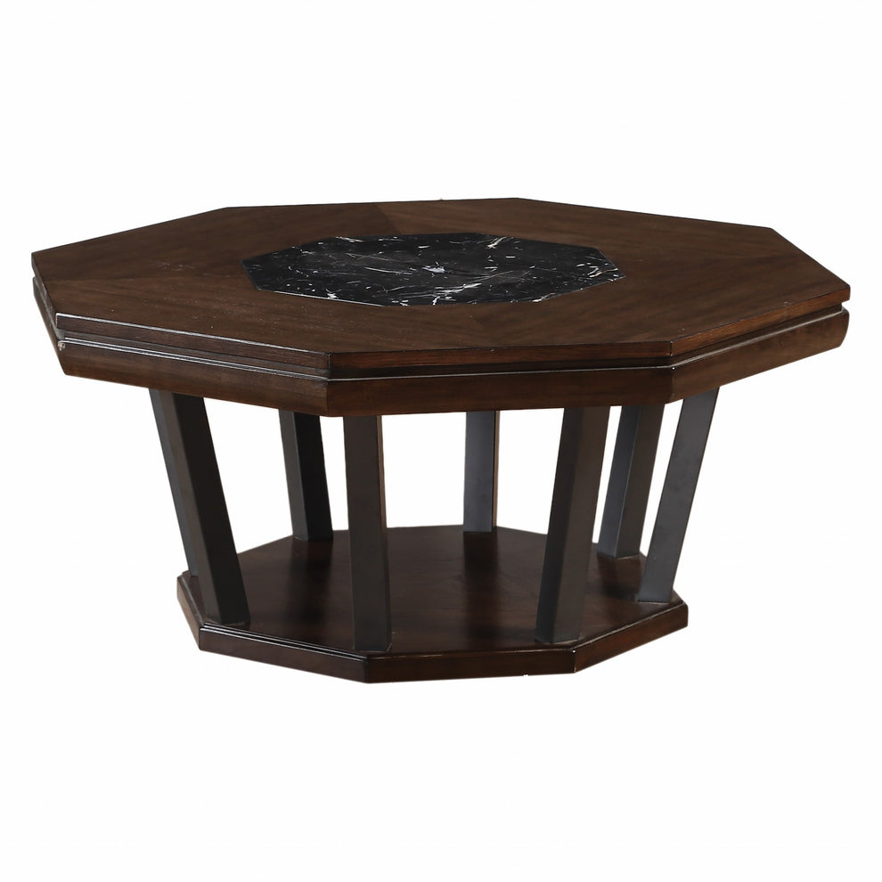 Black Marble And Tobacco Coffee Table By Homeroots | Coffee Tables | Modishstore - 2