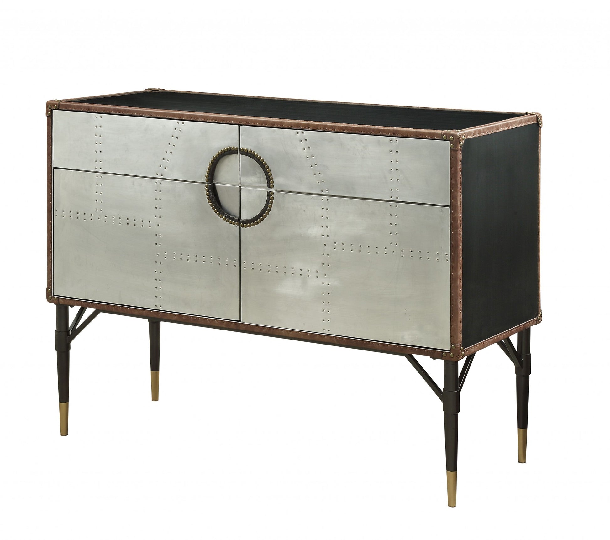 Brown Top Grain Leather And Aluminum Console Table By Homeroots | Console Tables | Modishstore