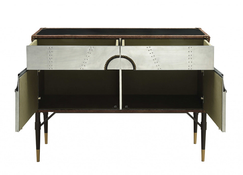 Brown Top Grain Leather And Aluminum Console Table By Homeroots | Console Tables | Modishstore - 2