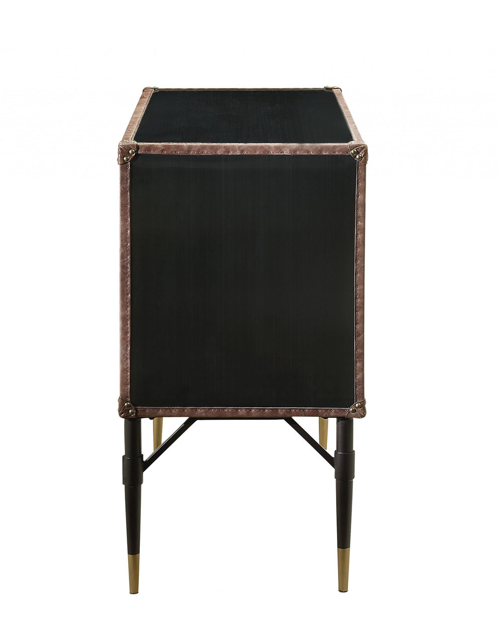 Brown Top Grain Leather And Aluminum Console Table By Homeroots | Console Tables | Modishstore - 3