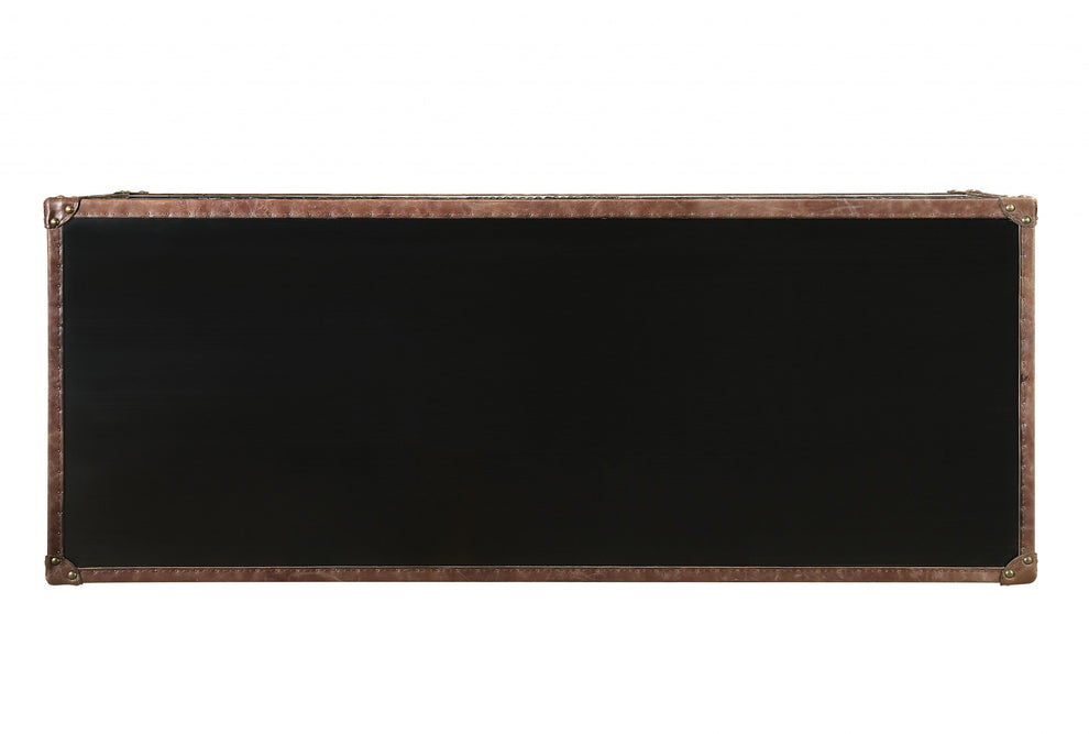 Brown Top Grain Leather And Aluminum Console Table By Homeroots | Console Tables | Modishstore - 4