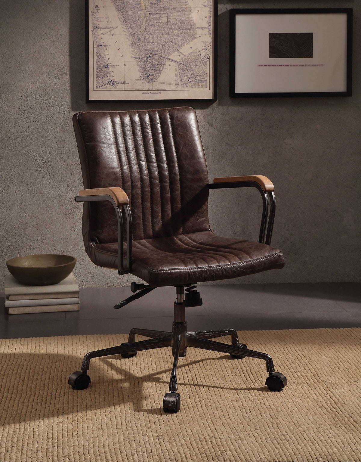 Distressed Chocolate Top Grain Leather Eecutive Office Chair By Homeroots | Office Chairs | Modishstore