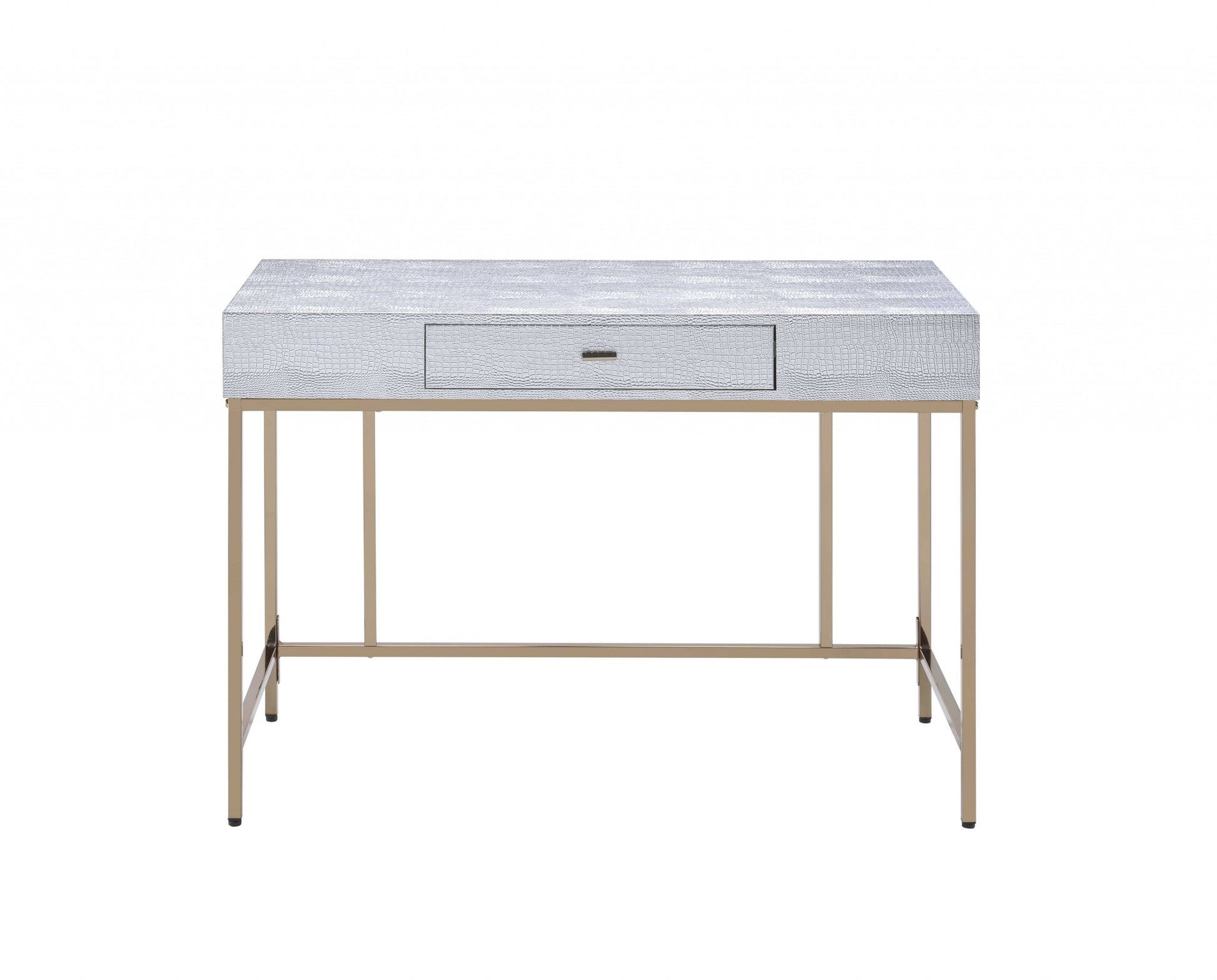 Champagne And Silver Metal Tube Desk By Homeroots | Desks | Modishstore - 2