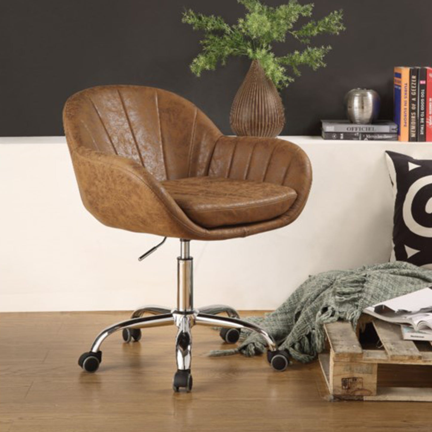 Brown Metal Tube Office Chair By Homeroots | Office Chairs | Modishstore