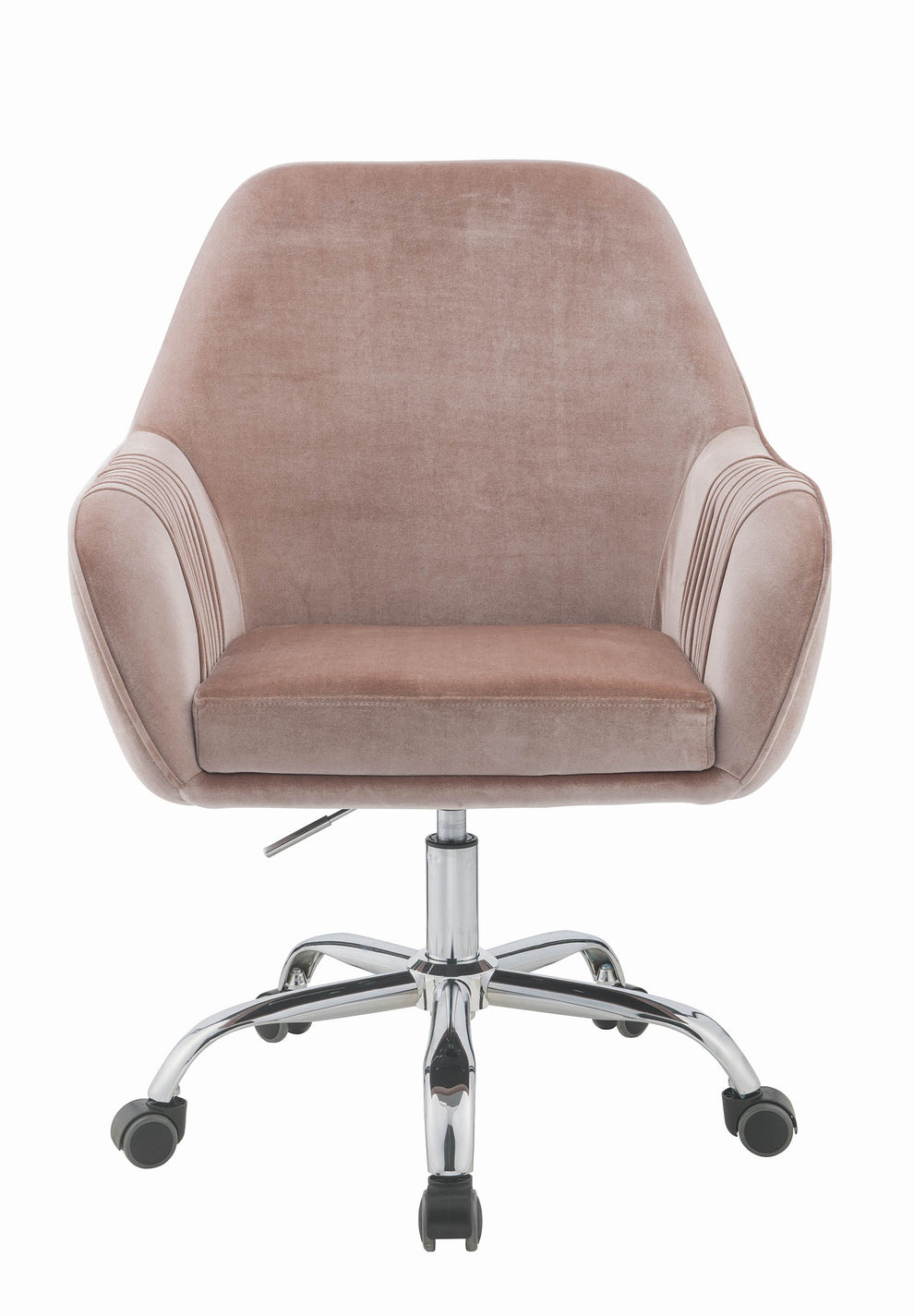 Stylish Mauve Rose Velvet Office Desk Chair on Wheels By Homeroots | Office Chairs | Modishstore - 2