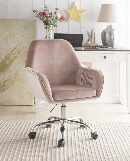 Stylish Mauve Rose Velvet Office Desk Chair on Wheels By Homeroots | Office Chairs | Modishstore - 2