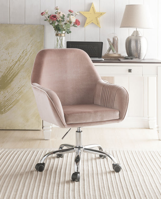 Stylish Mauve Rose Velvet Office Desk Chair on Wheels By Homeroots | Office Chairs | Modishstore