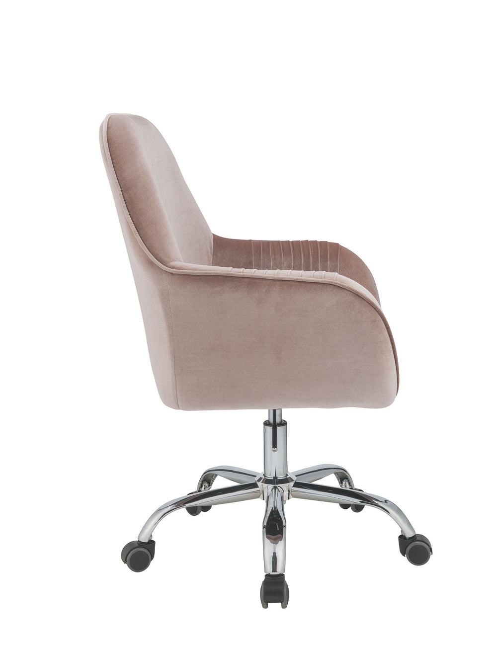 Stylish Mauve Rose Velvet Office Desk Chair on Wheels By Homeroots | Office Chairs | Modishstore - 3