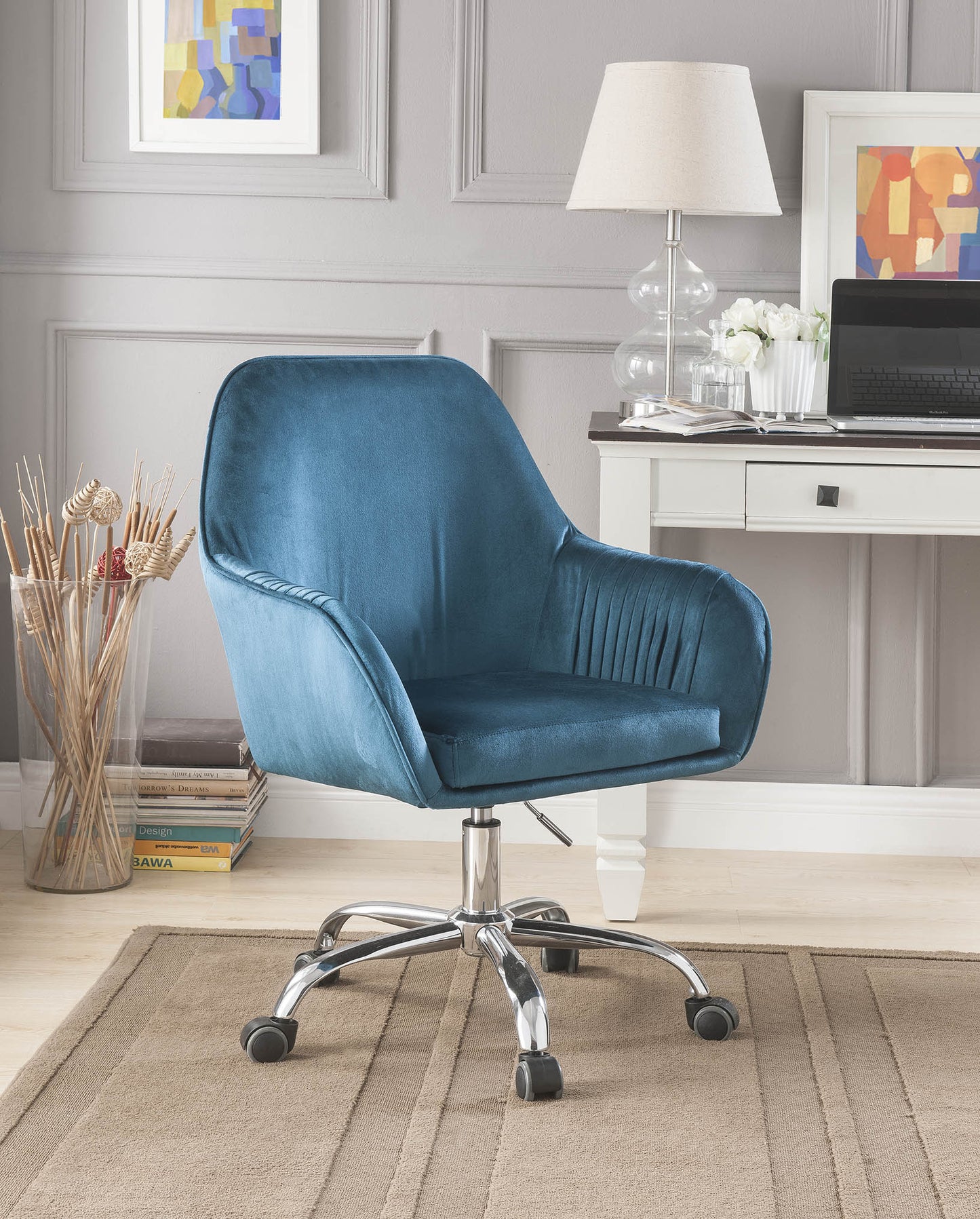 Peacock Velvet Office Chair By Homeroots | Office Chairs | Modishstore - 2