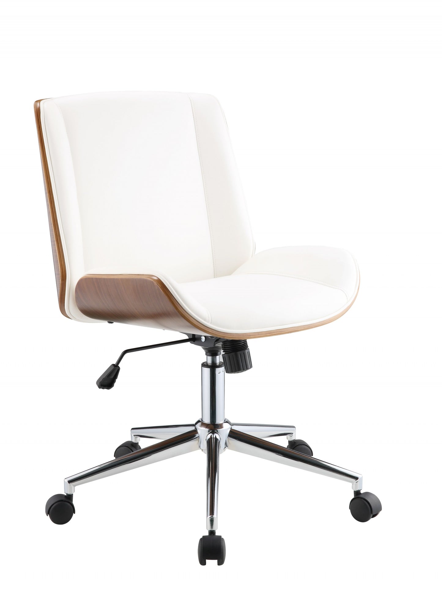 White Leatherette And Walnut Office Chair By Homeroots - 319081 | Office Chairs | Modishstore - 2