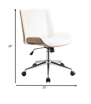 White Leatherette And Walnut Office Chair By Homeroots - 319081 | Office Chairs | Modishstore - 8