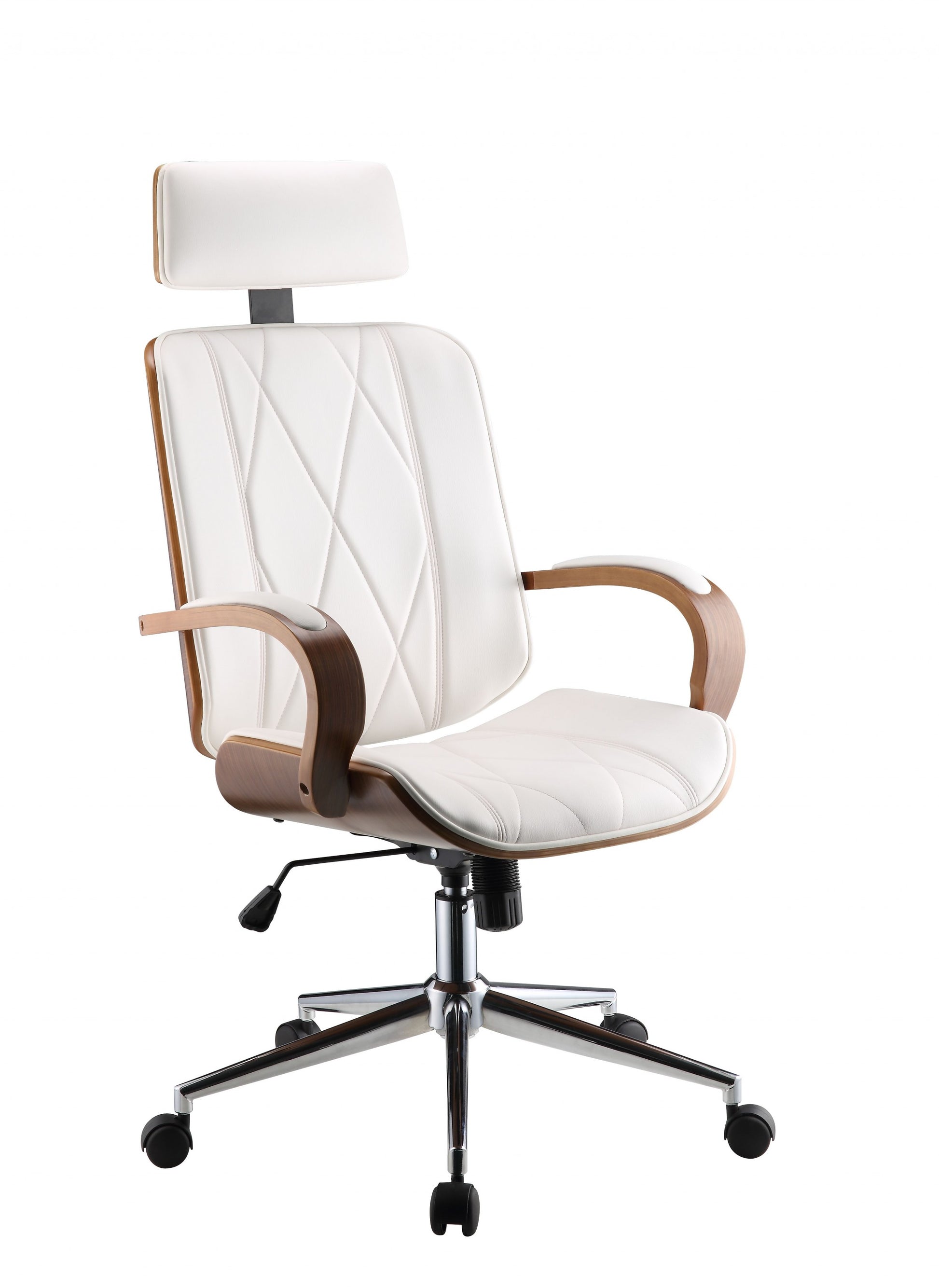 White Leatherette And Walnut Office Chair By Homeroots - 319082 | Office Chairs | Modishstore