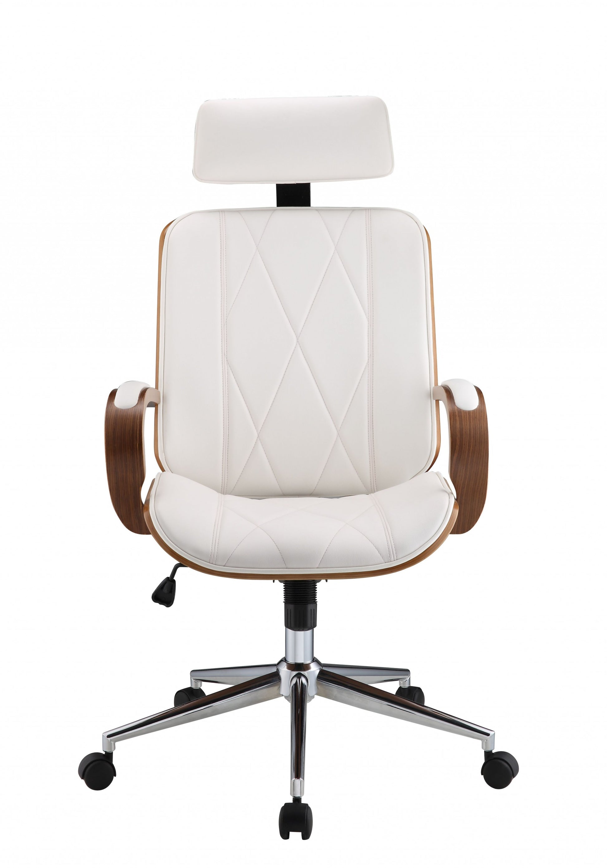White Leatherette And Walnut Office Chair By Homeroots - 319082 | Office Chairs | Modishstore - 3