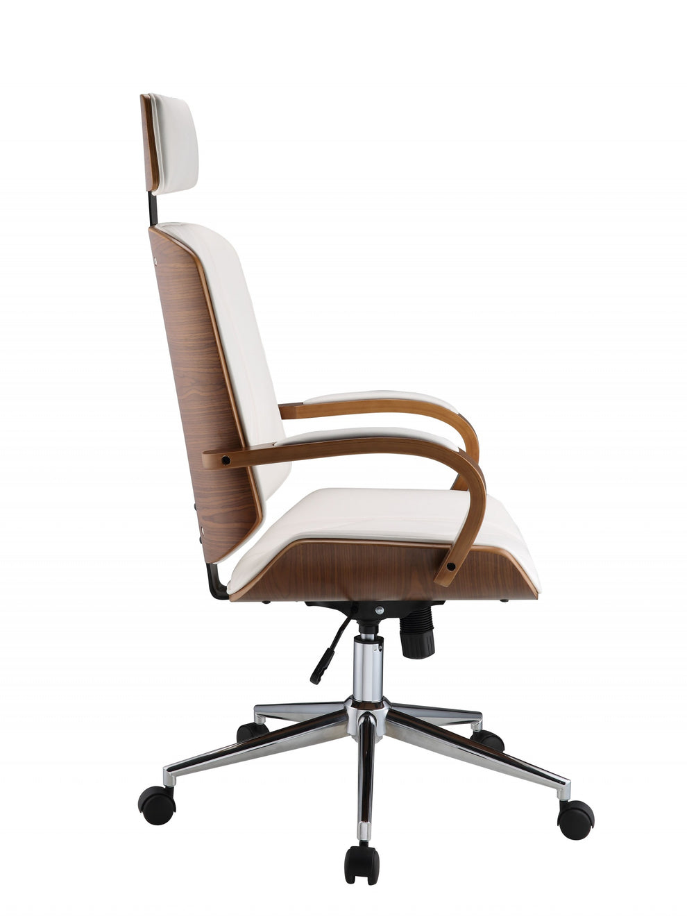 White Leatherette And Walnut Office Chair By Homeroots - 319082 | Office Chairs | Modishstore - 4