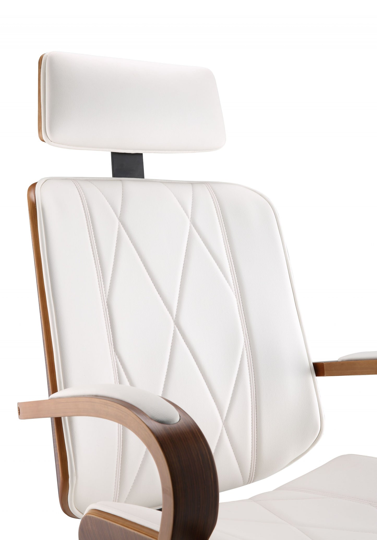 White Leatherette And Walnut Office Chair By Homeroots - 319082 | Office Chairs | Modishstore - 6
