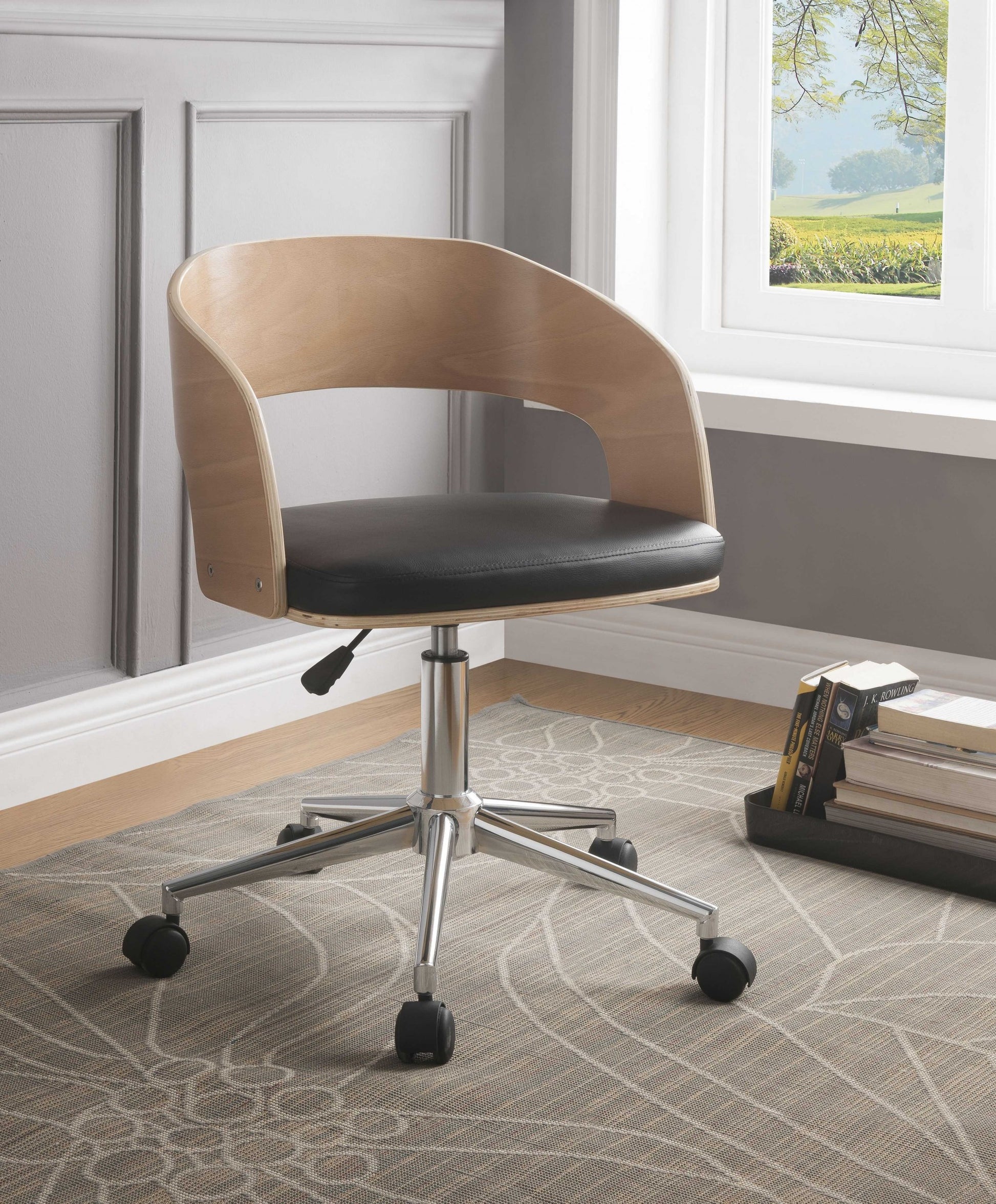 Mod Rolling Black Faux Leather Office Desk Chair By Homeroots | Office Chairs | Modishstore