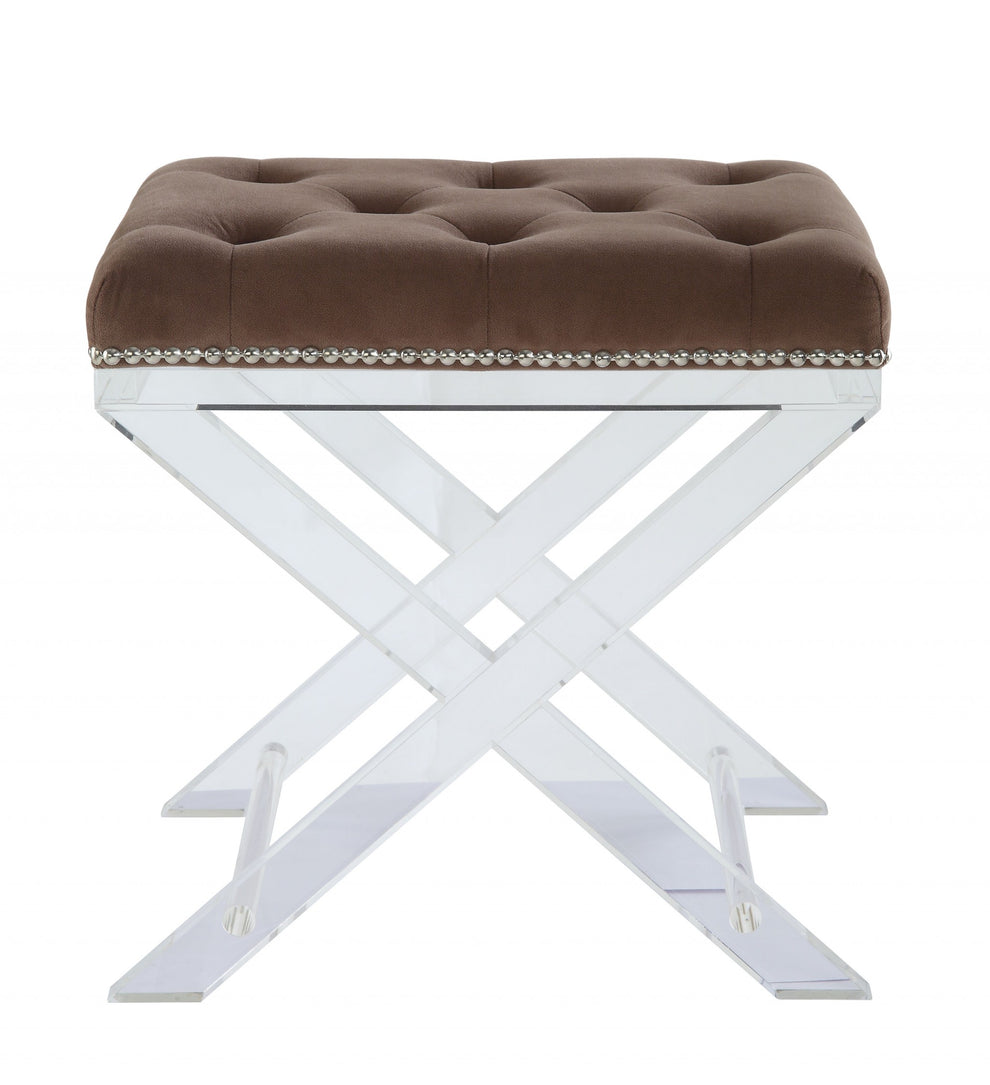 Brown Fabric And Clear Acrylic Stool By Homeroots | Stools | Modishstore - 2