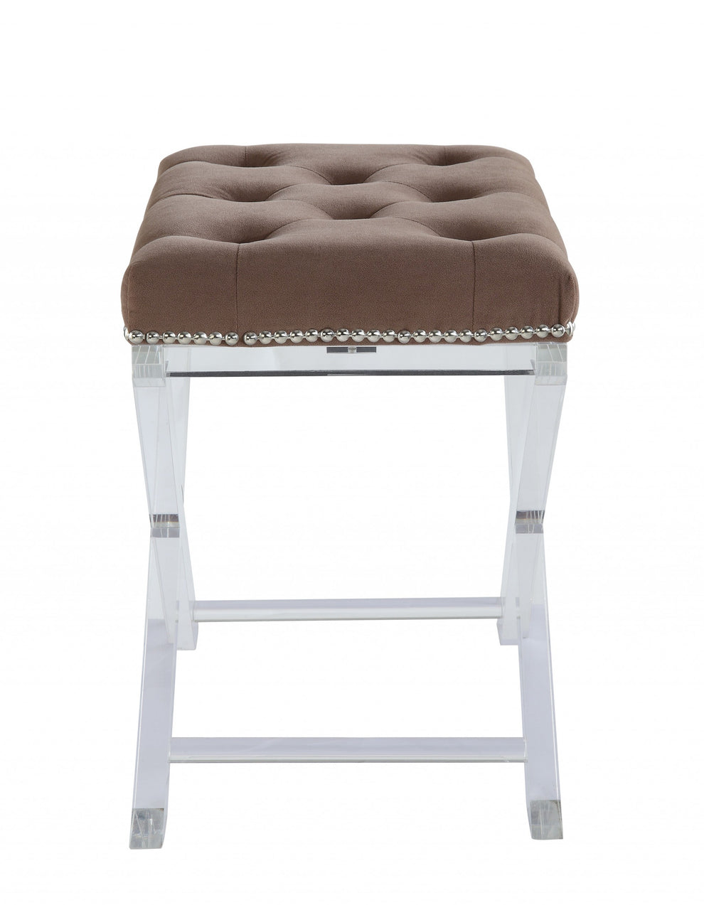 Brown Fabric And Clear Acrylic Stool By Homeroots | Stools | Modishstore - 3