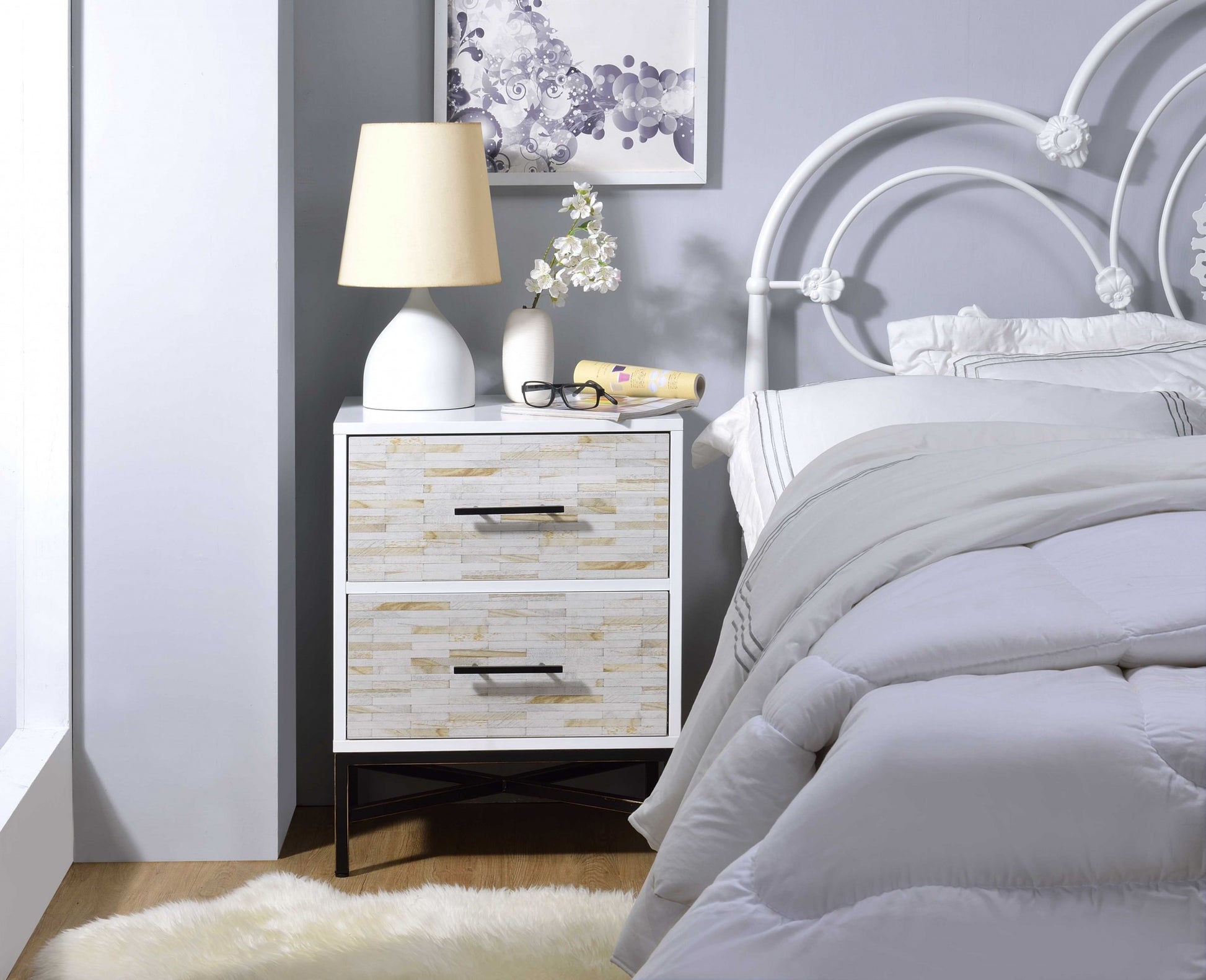White And Black Wooden Nightstand By Homeroots - 319111 | Nightstands | Modishstore