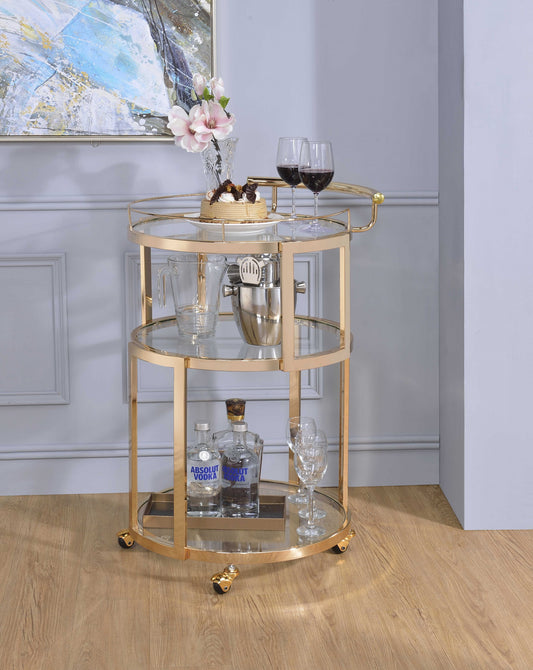 Gold And Clear Glass Serving Cart By Homeroots - 319137 | Bar Carts | Modishstore