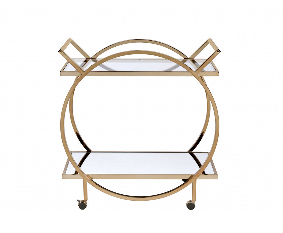 33' X 19' X 35' Champagne Metal Tube Serving Cart By Homeroots | Bar Carts | Modishstore - 3