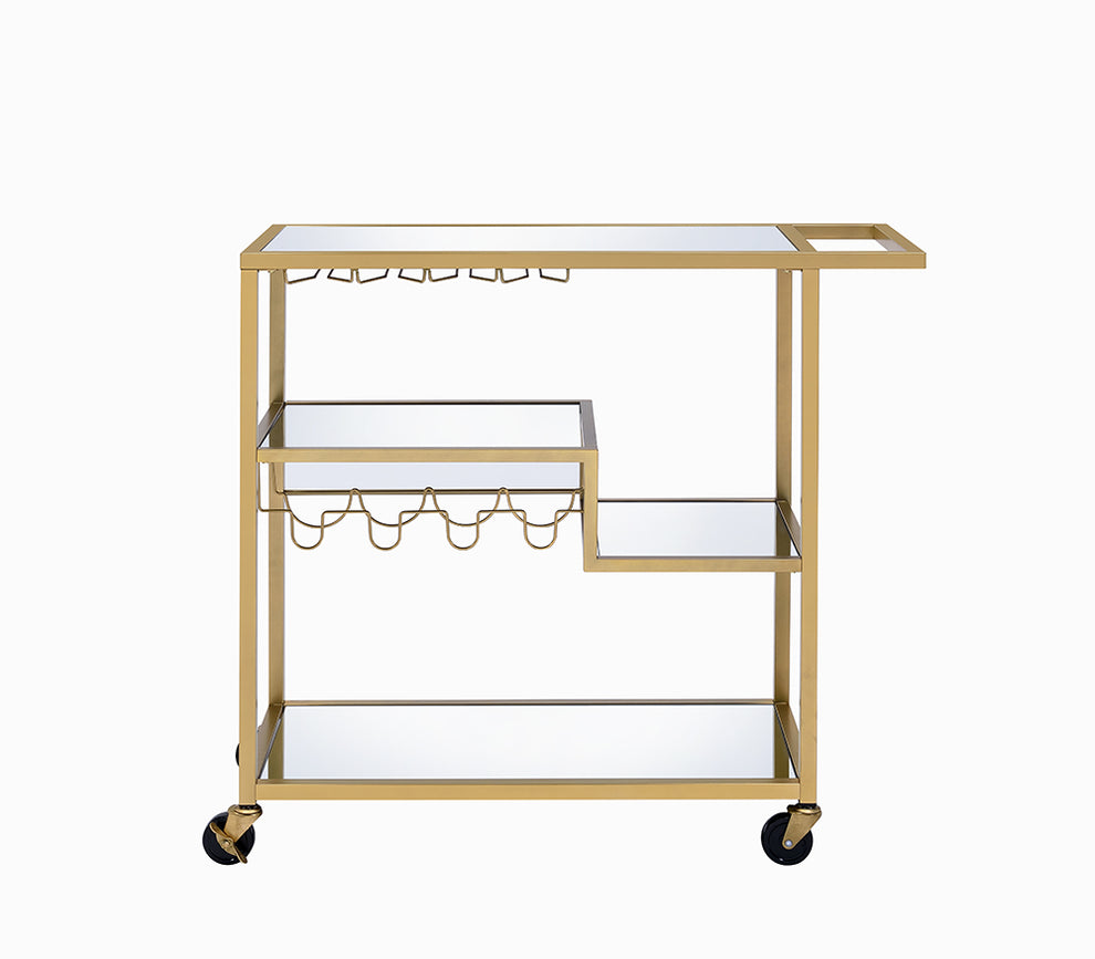 Gold And Clear Glass Serving Cart By Homeroots - 319143 | Bar Carts | Modishstore - 2