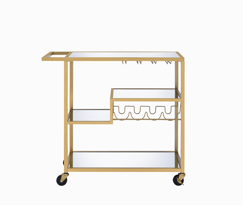 Gold And Clear Glass Serving Cart By Homeroots - 319143 | Bar Carts | Modishstore - 3