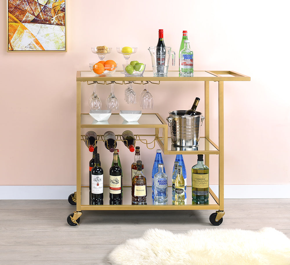Gold And Clear Glass Serving Cart By Homeroots - 319143 | Bar Carts | Modishstore