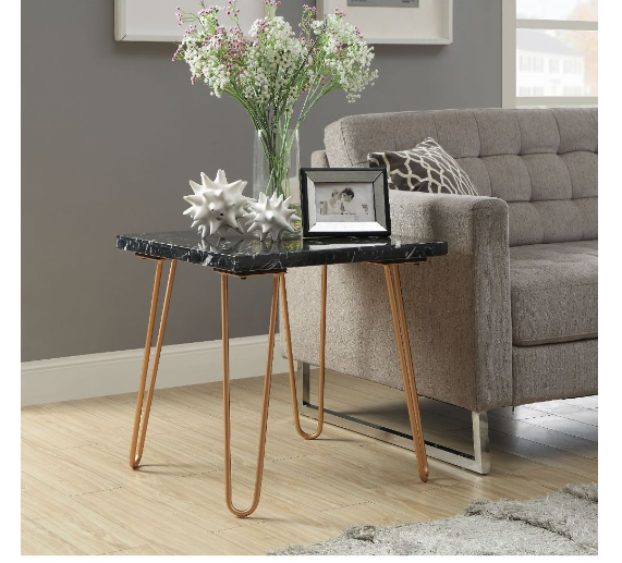 Black Marble and Gold Geometric End Table By Homeroots | End Tables | Modishstore - 4